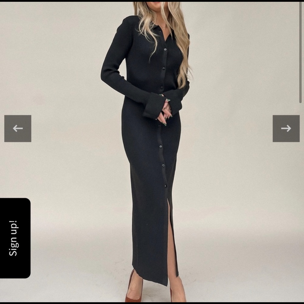 Llacie Lunar Black Button Down Midi Dress